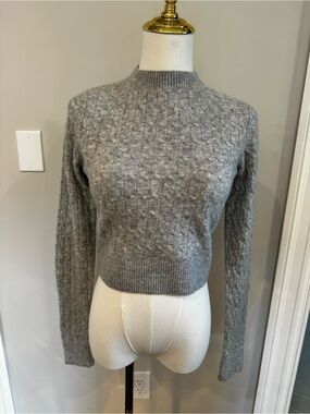 Amanda Uprichard Gray Cable-Knit Crewneck Sweater